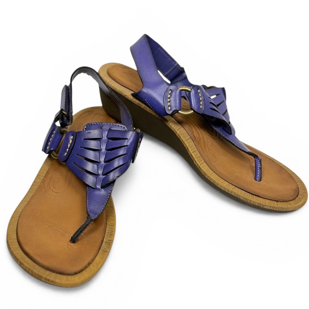 Clarks Women's Lagenlook Purple Laser Cut Wedge‎ Thong Sandals 7.5M 54461